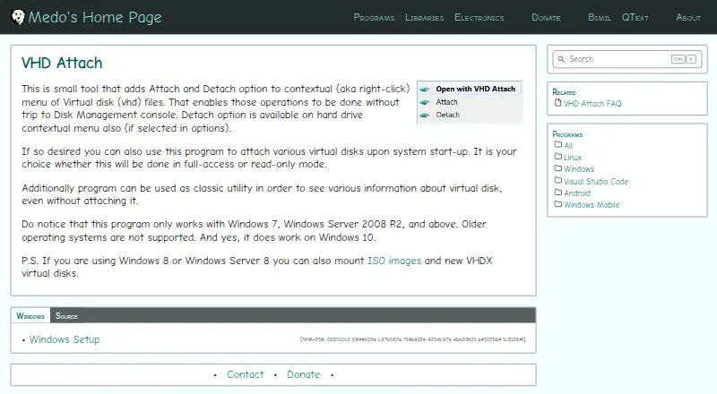 VHD Attach screenshot