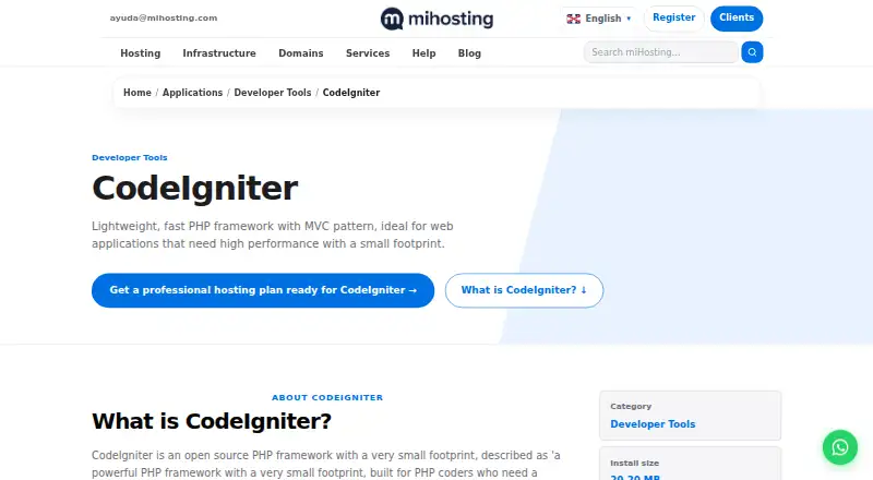 miHosting CodeIgniter Hosting screenshot