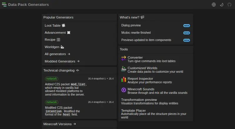 Misode Data Pack Generators screenshot