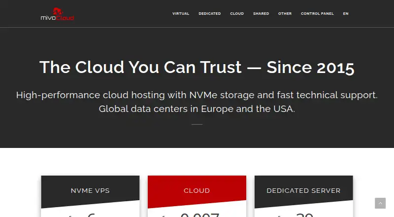 MivoCloud Dedicated Servers screenshot