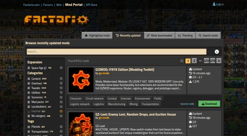 Factorio Mods screenshot