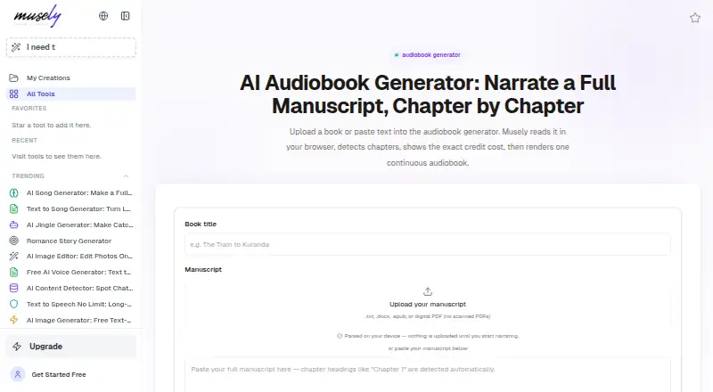 Musely Audiobook Generator screenshot
