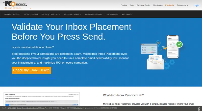 MxToolbox Inbox Placement screenshot
