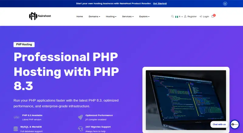 Nairahost PHP Hosting screenshot