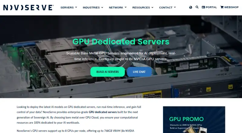 NovoServe GPU Dedicated Servers screenshot