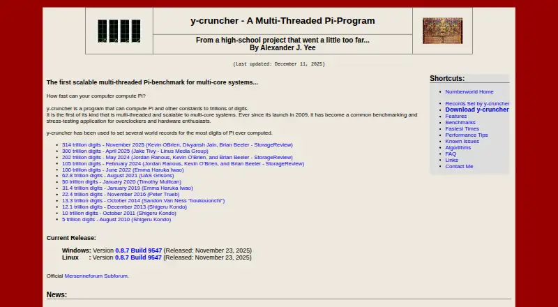 y-cruncher screenshot