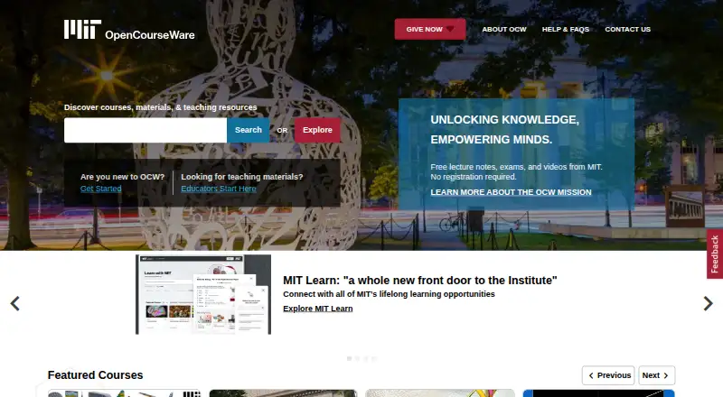 MIT OpenCourseWare screenshot