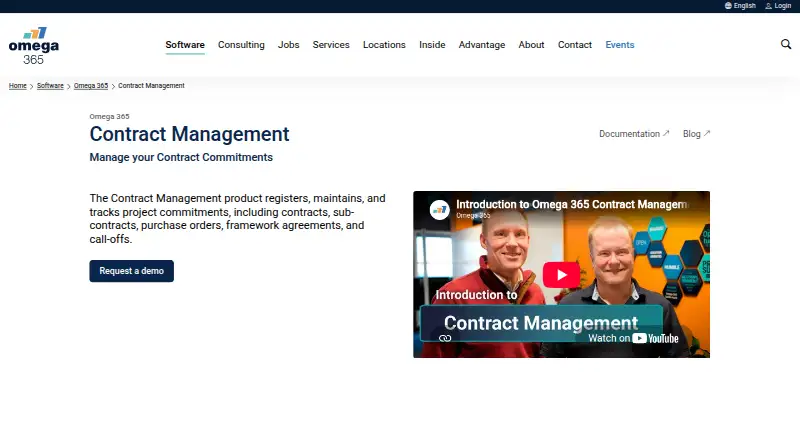 Omega 365 Contract Management screenshot