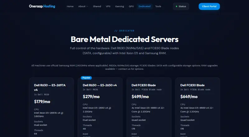 Oneraap Dedicated Servers screenshot