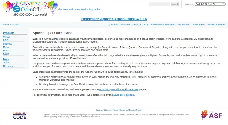 Apache OpenOffice Base screenshot
