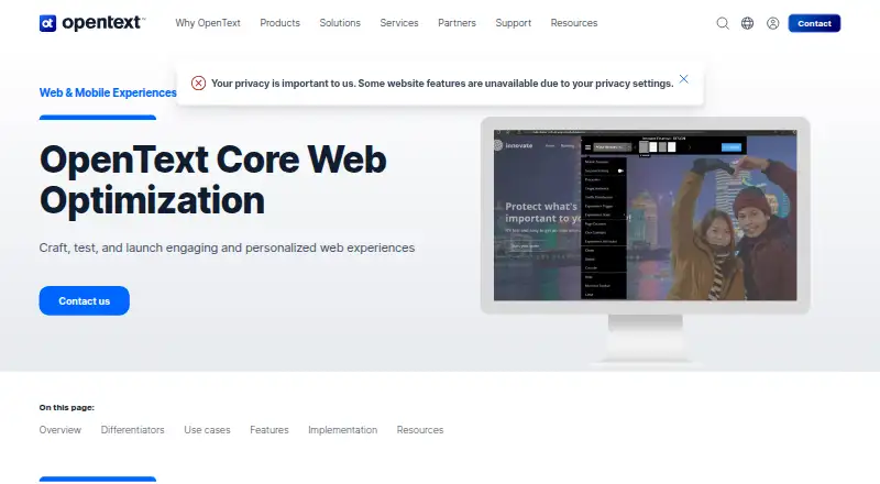 OpenText Core Web Optimization screenshot
