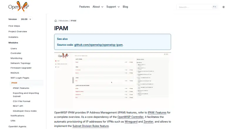 OpenWISP IPAM screenshot