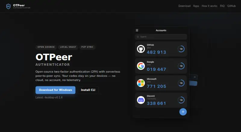 OTPeer Authenticator screenshot