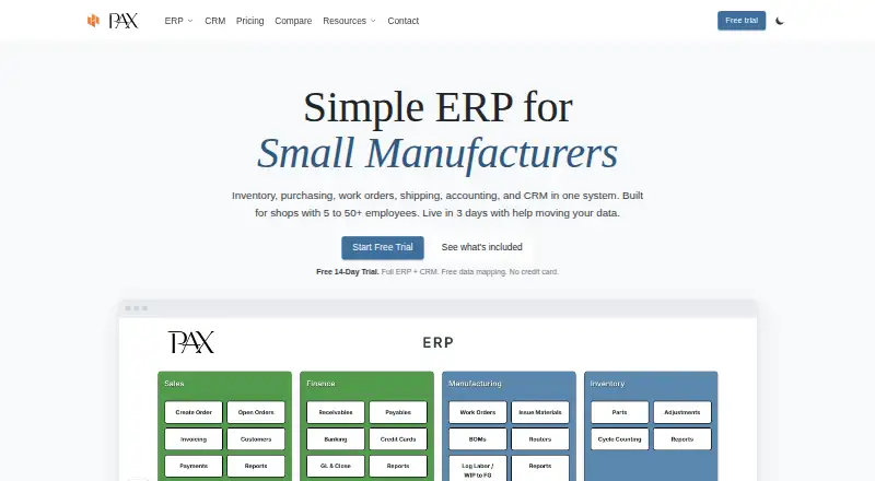 PAX ERP screenshot
