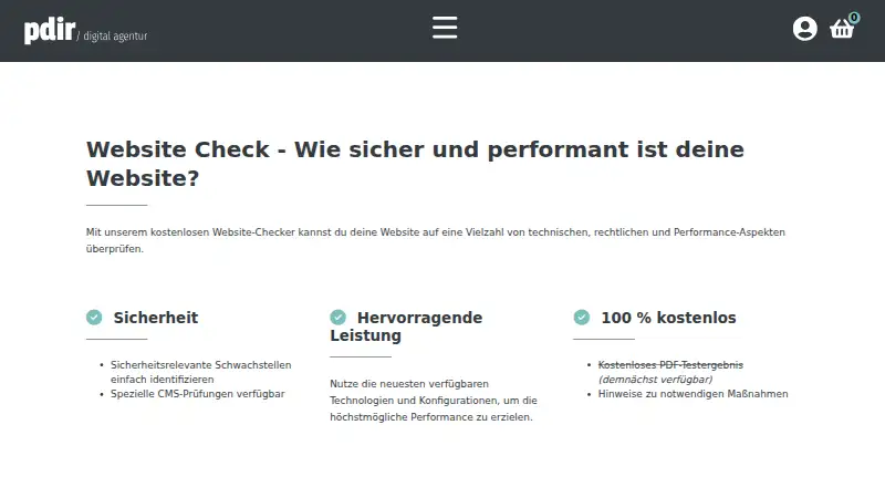 pdir Website Check screenshot