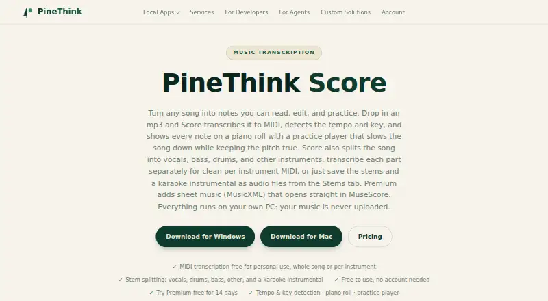 PineThink Score screenshot