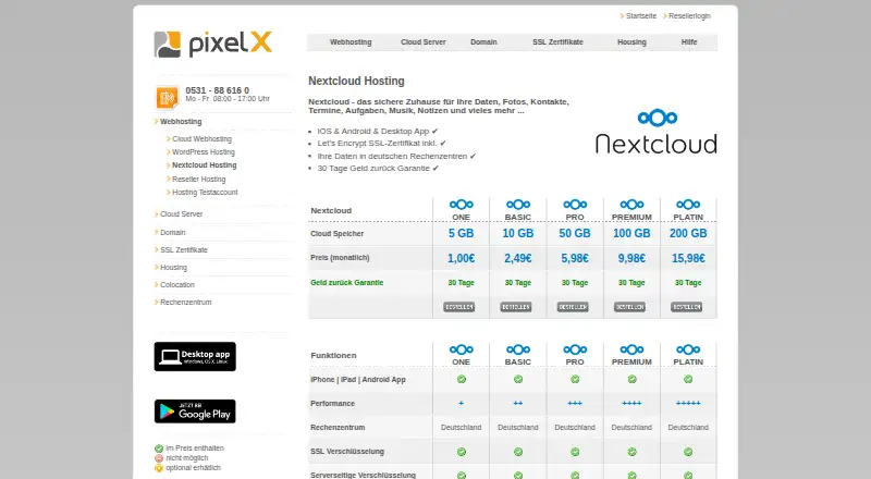 PixelX Nextcloud Hosting screenshot