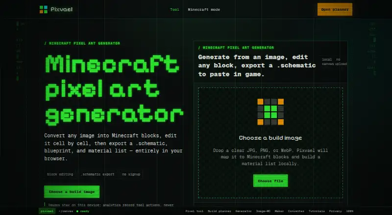 Pixvael Minecraft Pixel Art Generator screenshot