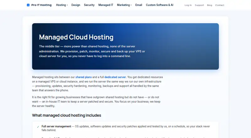 Pro IT Hosting Managed Cloud Hosting screenshot