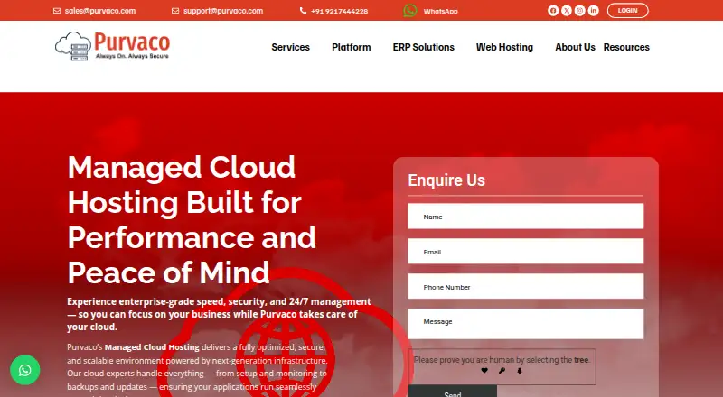 Purvaco Managed Cloud Hosting screenshot