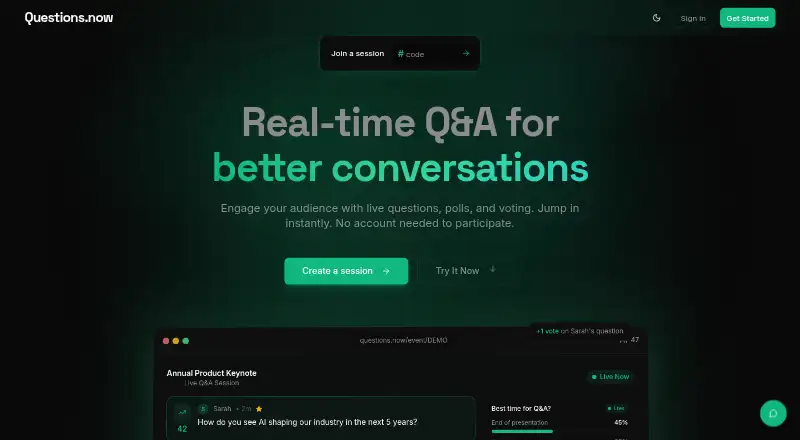 Questions.now screenshot