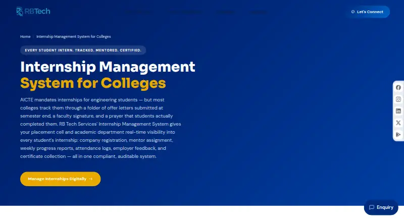 RB Tech Internship Management System screenshot