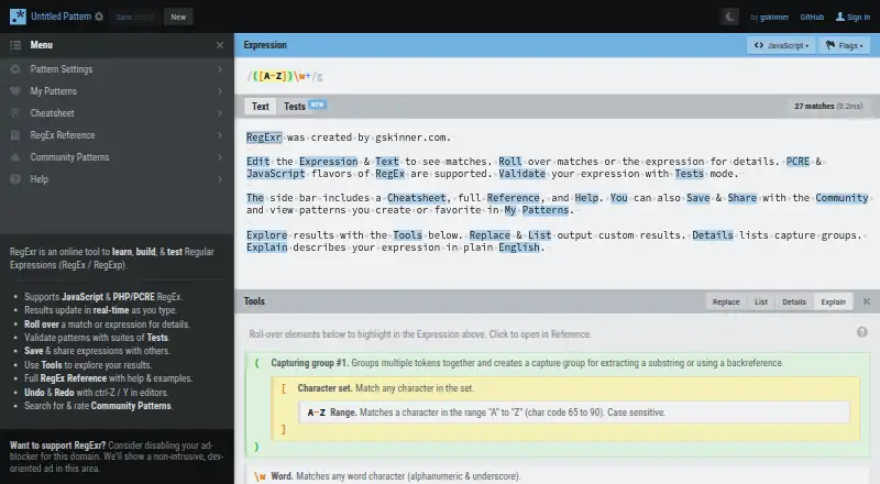 RegExr screenshot