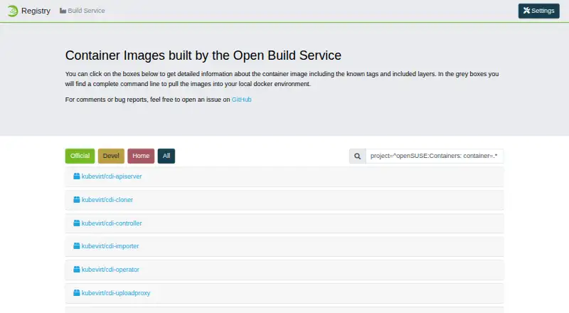 openSUSE Registry screenshot