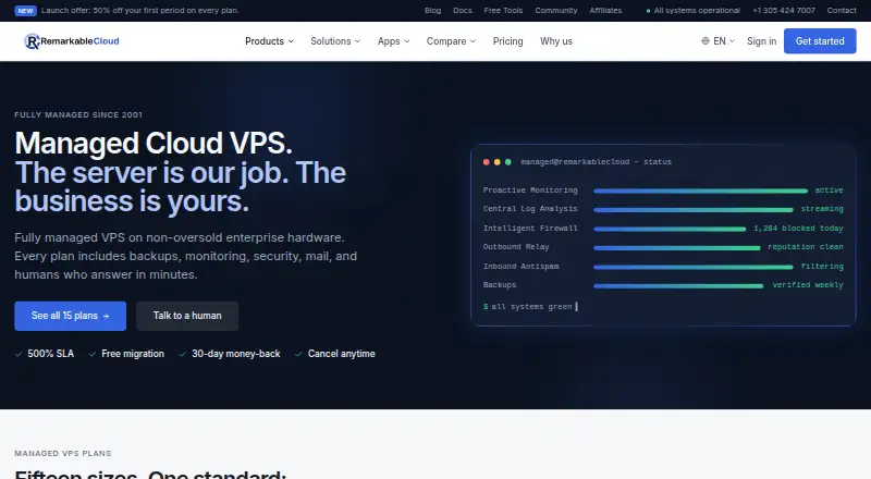 RemarkableCloud Managed Cloud VPS screenshot