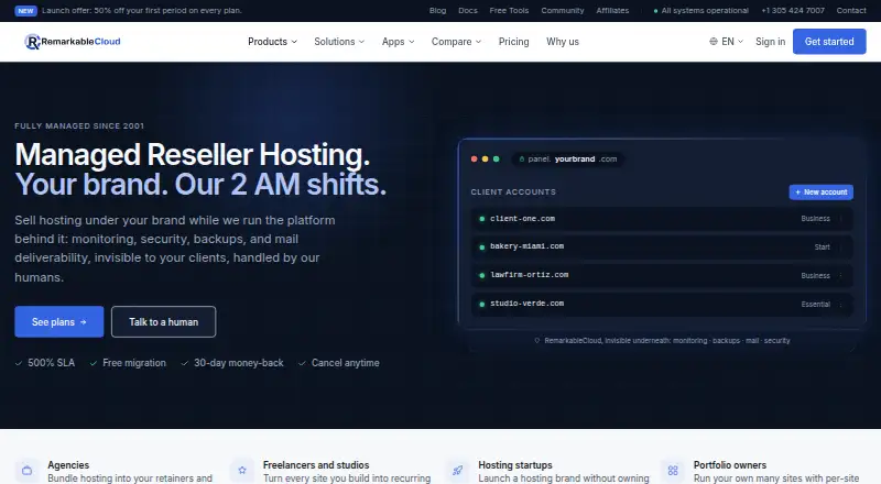 RemarkableCloud Managed Reseller Hosting screenshot