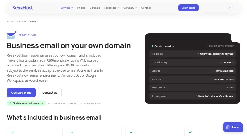 ResaHost Business Email screenshot