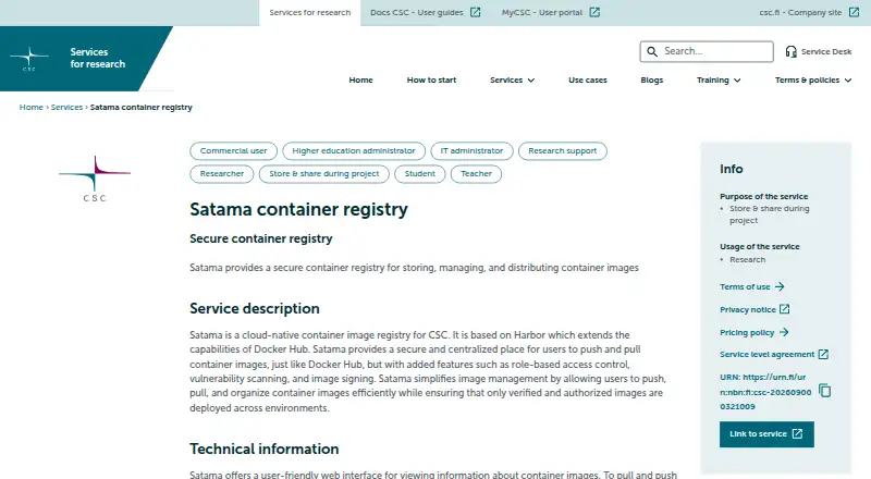 Satama Container Registry screenshot