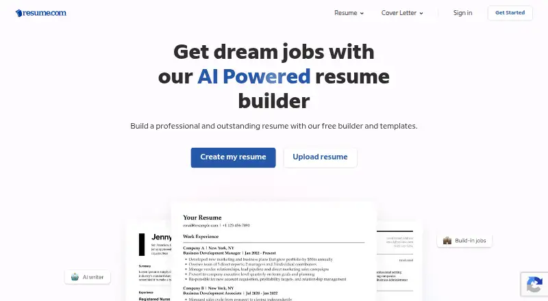 Resume.com screenshot