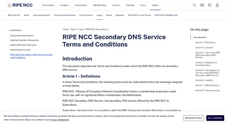 RIPE NCC Secondary DNS Service screenshot