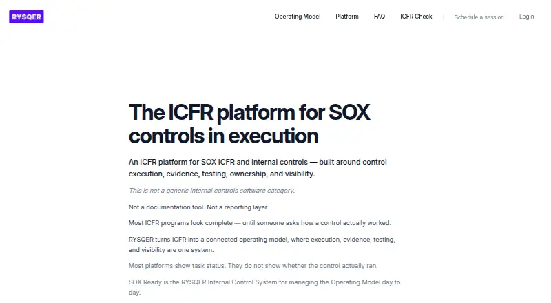 RYSQER ICFR Platform screenshot
