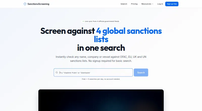 SanctionsScreening.io screenshot