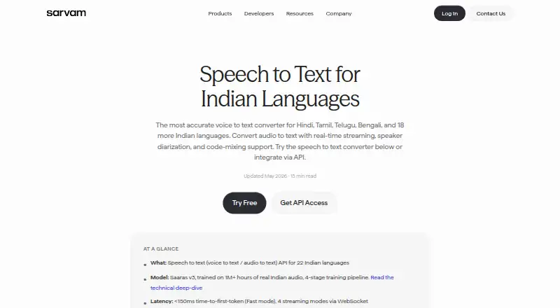 Sarvam AI Speech to Text screenshot