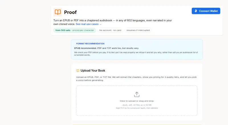 Book-to-audiobook API screenshot