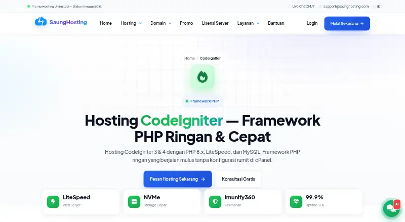 Saung Hosting CodeIgniter Hosting screenshot