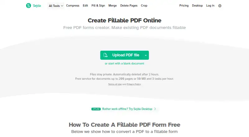 Sejda PDF Forms screenshot