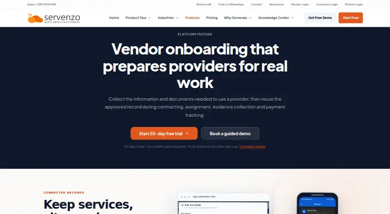 Servenzo Vendor Onboarding screenshot
