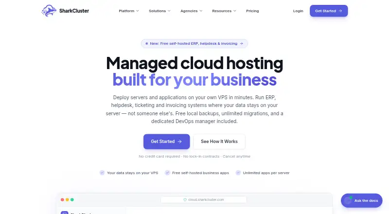 SharkCluster Managed Cloud Hosting screenshot