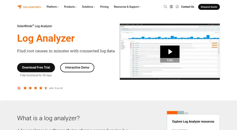 SolarWinds Log Analyzer screenshot