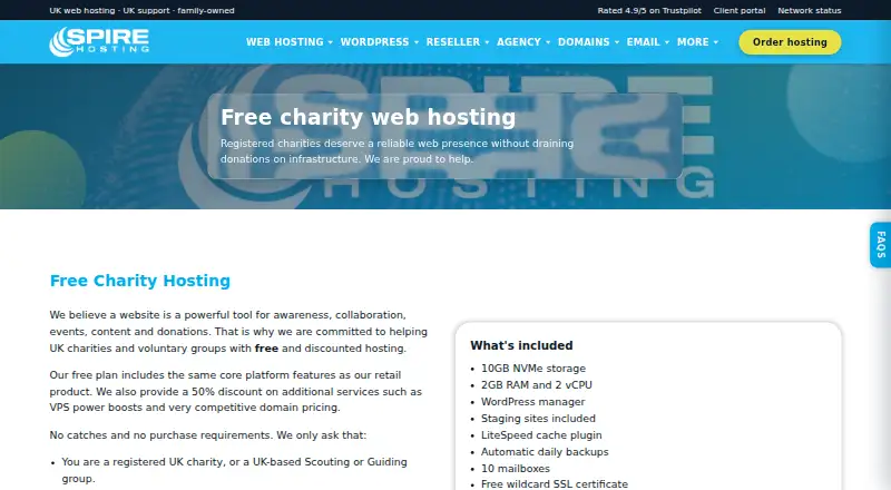 Spire Charity Hosting screenshot