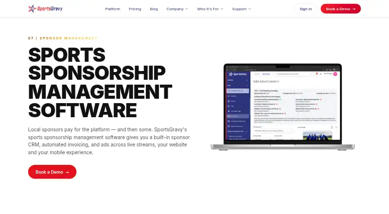 SportsGravy Sponsor Management screenshot