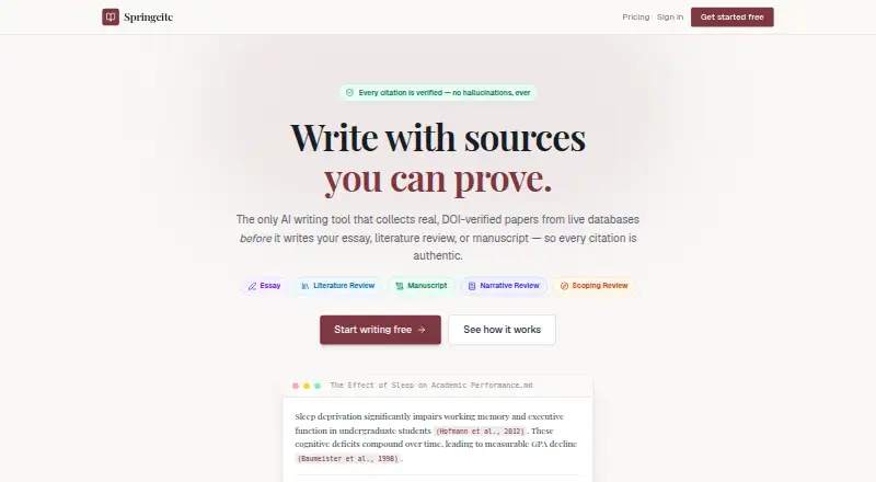 Springcite screenshot
