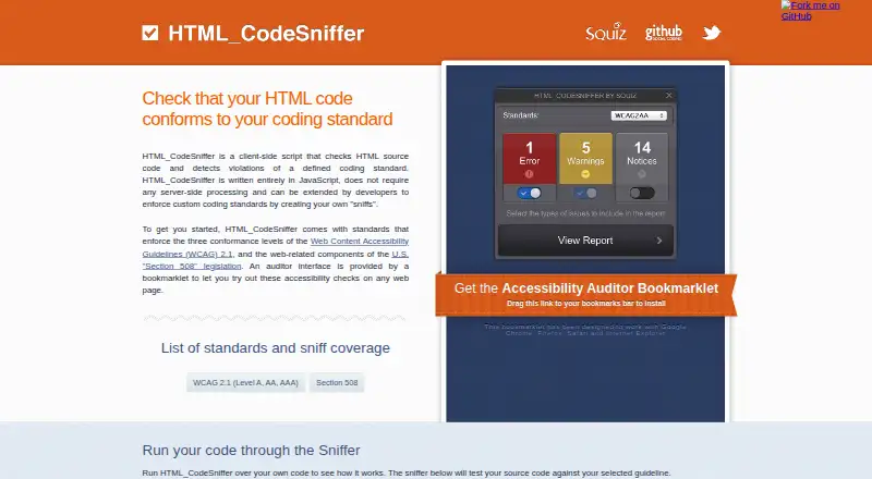 HTML_CodeSniffer screenshot