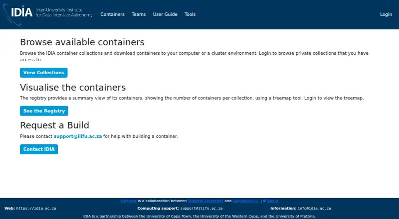 IDIA Singularity Registry screenshot