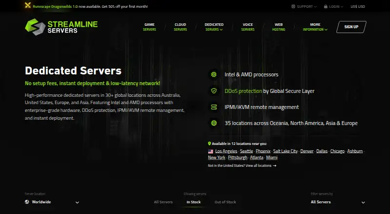 Streamline Servers Dedicated Servers screenshot