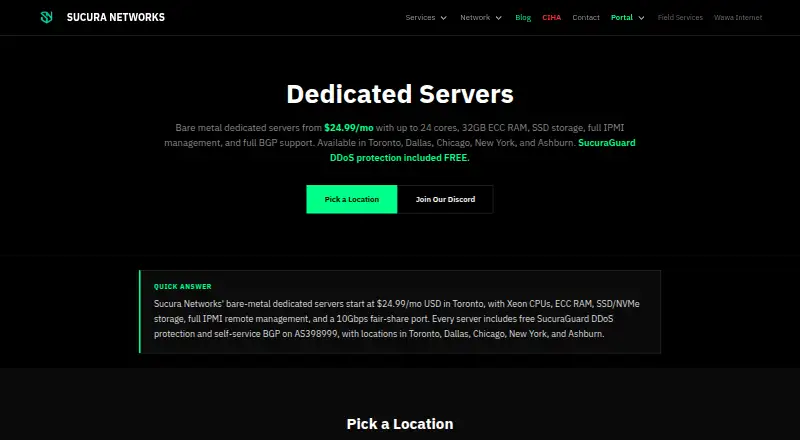 Sucura Networks Dedicated Servers screenshot
